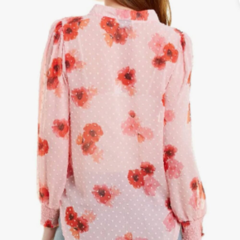 NWT Bobeau Surplice Swiss Dot Blouse in pink - 1X - Picture 2 of 5